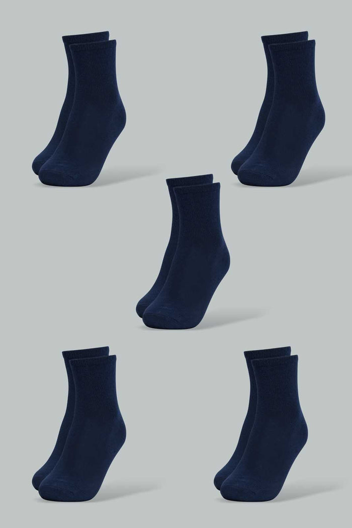 Redtag-Navy-5-Pack-Long-Length-Socks-Ankle-Length-Boys-2 to 8 Years