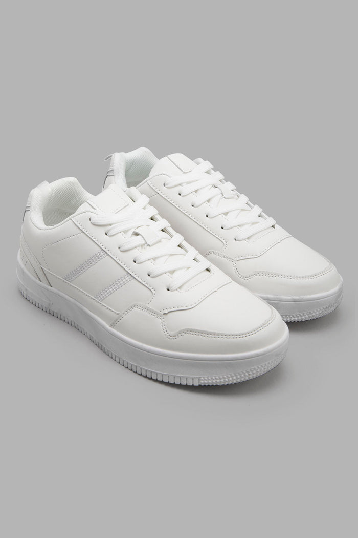 Redtag-White-Lace-Up-Sneaker-With-Pink-Outsole-Category:Trainers,-Colour:White,-Filter:Women's-Footwear,-New-In,-New-In-Women-FOO,-Non-Sale,-Section:Women,-W22A,-Women-Trainers-Women's-