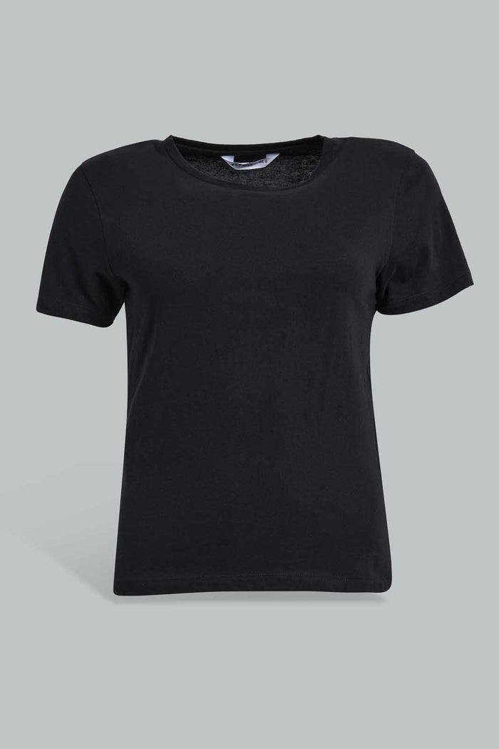 Redtag-Black--Crew-Neck-T-Shirt-Plain-Women's-