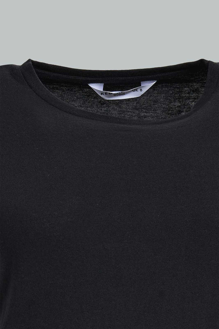 Redtag-Black--Crew-Neck-T-Shirt-Plain-Women's-