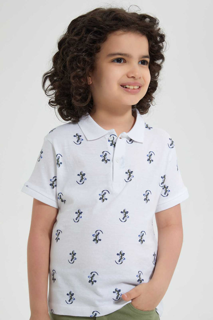 Redtag-White-Spider-Printed-Polo-Polo-Shirts-Boys-2 to 8 Years