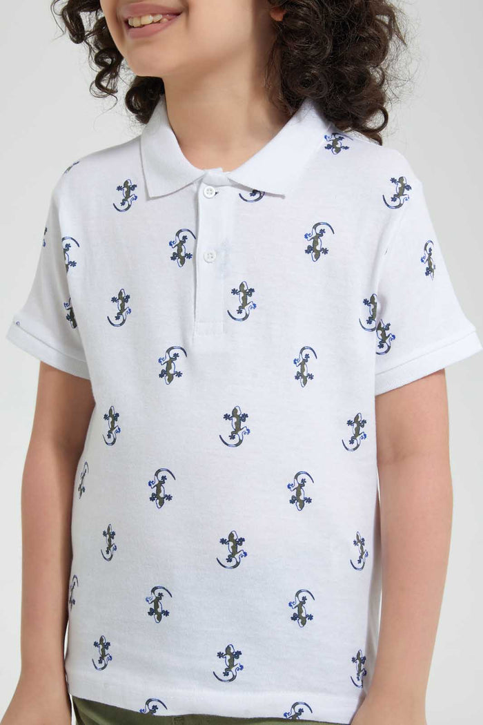 Redtag-White-Spider-Printed-Polo-Polo-Shirts-Boys-2 to 8 Years