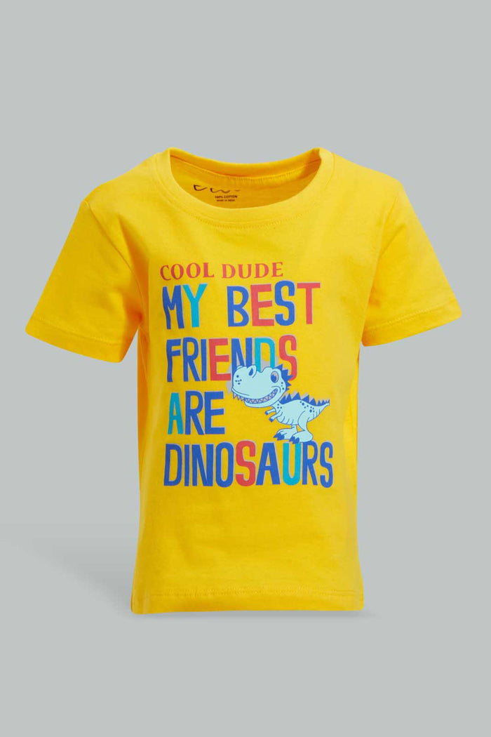 Redtag-Yellow-Dino-Ss-T-Shirt-Graphic-T-Shirts-Infant-Boys-3 to 24 Months