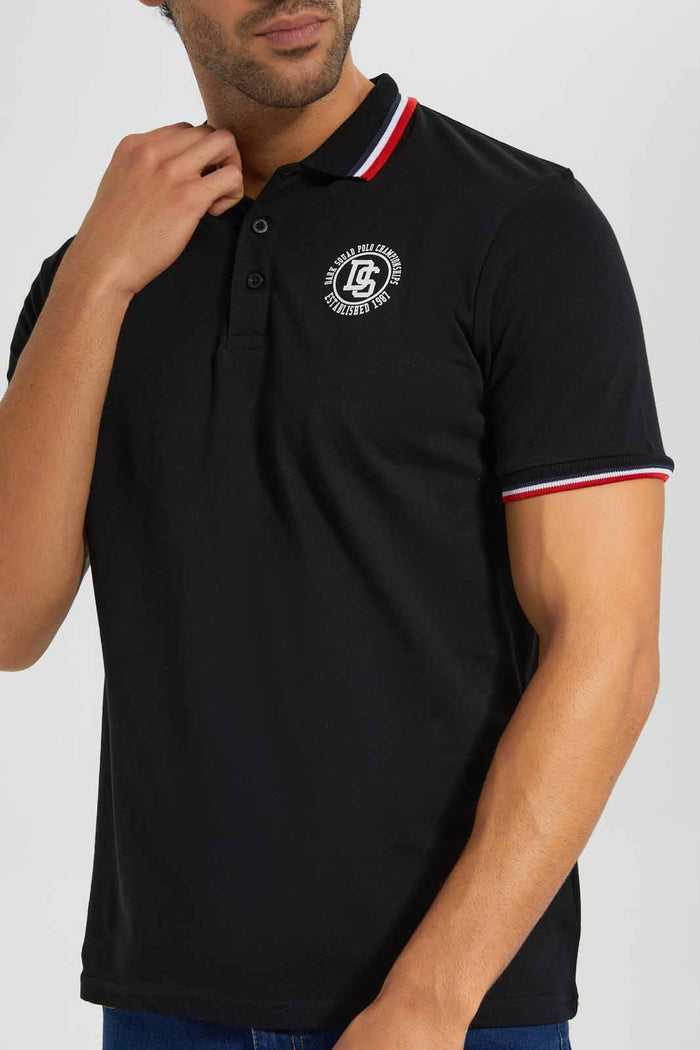 Redtag-Black-Polo-With-Tipping-Category:Polo-T-Shirts,-Colour:Black,-Deals:New-In,-Filter:Men's-Clothing,-Men-T-Shirts,-New-In-Men-APL,-Non-Sale,-S22C,-Section:Men,-TBL-Men's-