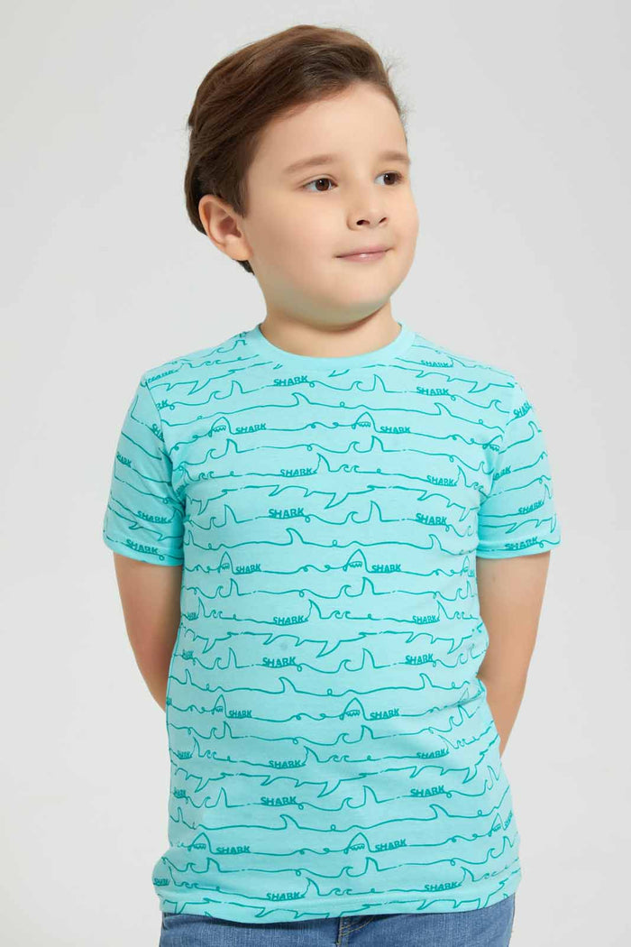 Redtag-Aqua-Shark-Aop-T-Shirt-Graphic-T-Shirts-Boys-2 to 8 Years