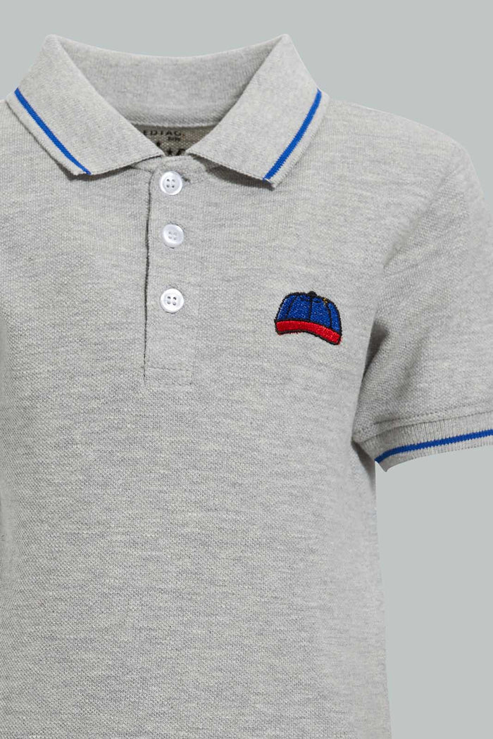 Redtag-Grey-Solid-Cap-Pique-Polo-Polo-Shirts-Infant-Boys-3 to 24 Months