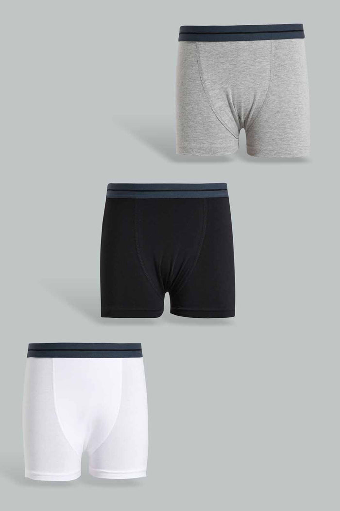 Redtag-White/Black/Grey-Mel-3-Pcs-Pack-Boxer-Shorts-365,-BSR-Boxers,-Category:Boxers,-Colour:Assorted,-Deals:New-In,-Filter:Senior-Boys-(9-to-14-Yrs),-New-In-BSR-APL,-Non-Sale,-Section:Boys-(0-to-14Yrs)-Senior-Boys-9 to 14 Years