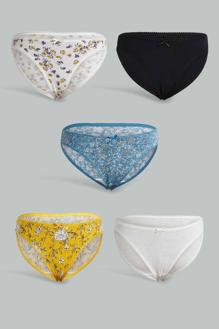 Redtag-Assorted-Print/Plain-Bikini-Briefs-(5-Pack)-365,-Category:Briefs,-Colour:Assorted,-Filter:Women's-Clothing,-New-In,-New-In-Women,-Non-Sale,-Section:Women,-Women-Briefs--