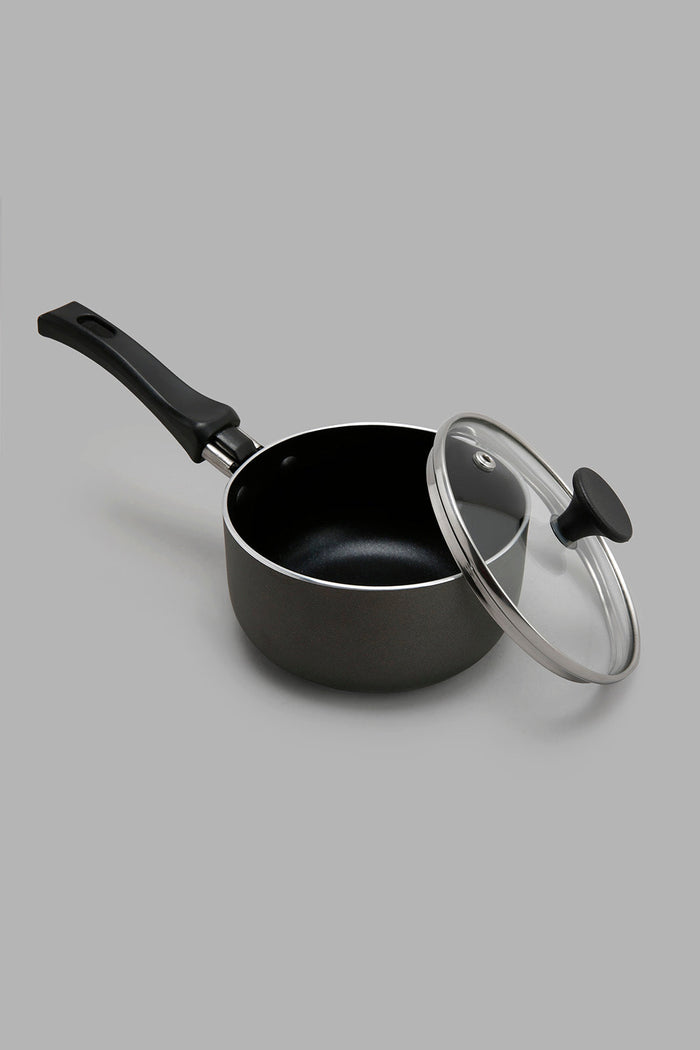 Redtag-Black-Aluminum-Non-Stick-Sauce-Pan-With-Glass-Lid-(12Cm)-365,-Category:Pans,-Colour:Black,-Deals:New-In,-Filter:Home-Dining,-HMW-DIN-Cookware,-New-In-HMW-DIN,-Non-Sale,-Section:Homewares-Home-Dining-