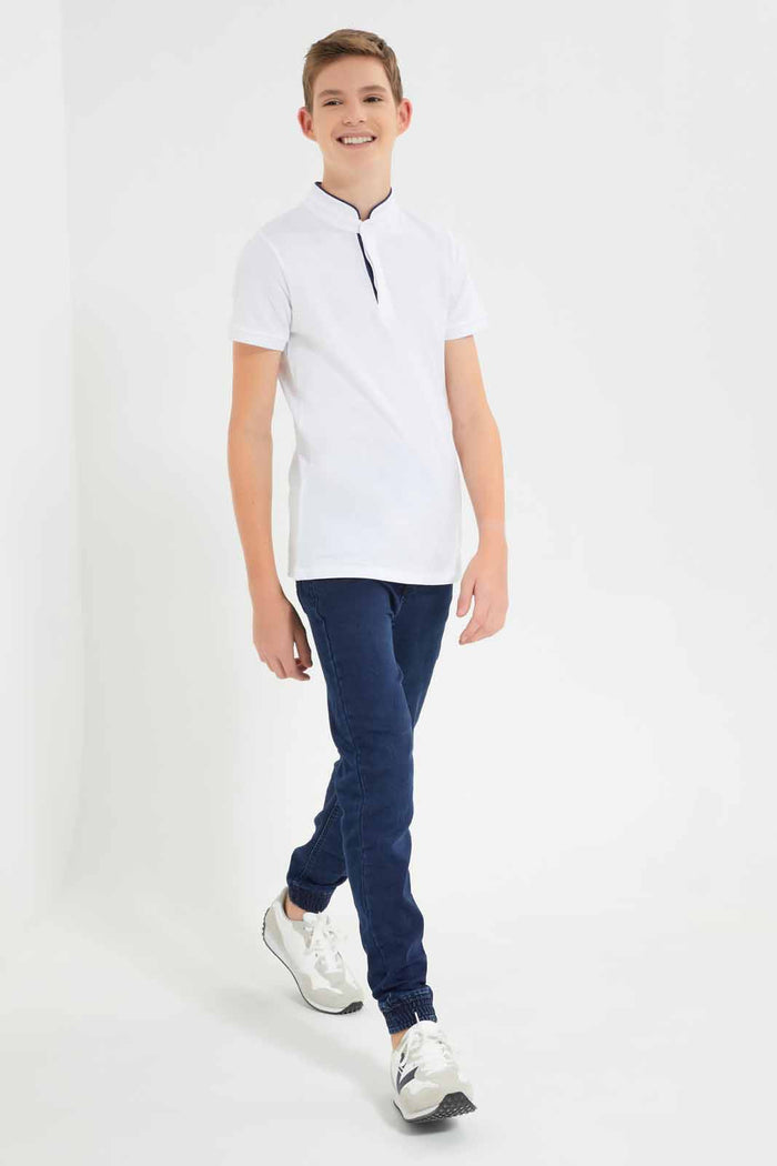 Redtag-White-Table-Polo-BSR-Polo-T-Shirts,-Category:Polo-T-Shirts,-Colour:White,-Deals:New-In,-Filter:Senior-Boys-(9-to-14-Yrs),-New-In-BSR-APL,-Non-Sale,-Section:Boys-(0-to-14Yrs),-TBL,-W22O-Senior-Boys-9 to 14 Years