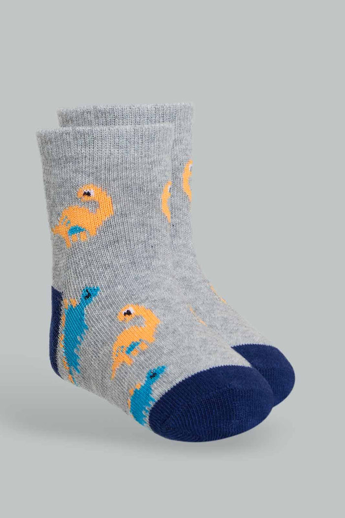 Redtag-Navy-Grey-Assorted-Dino-Socks-4-Pack-365,-Category:Socks,-Colour:Assorted,-Deals:New-In,-Filter:Infant-Boys-(3-to-24-Mths),-INB-Socks,-New-In-INB-APL,-Non-Sale,-Section:Boys-(0-to-14Yrs)-Infant-Boys-3 to 24 Months