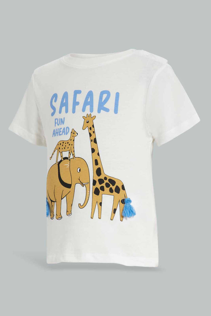 Redtag-White-Zebra-Tshirt-With-Yello-woven-Short-Safari-Casual-set-(-2-Pak-)-Category:Sets,-Colour:White,-Deals:New-In,-Filter:Infant-Boys-(3-to-24-Mths),-INB-Sets,-New-In-INB-APL,-Non-Sale,-Section:Boys-(0-to-14Yrs),-W22B-Infant-Boys-3 to 24 Months