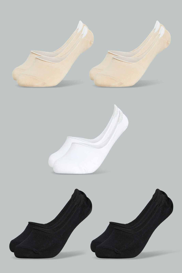 Redtag-Black/Beige/White-Plain-Invisible-Socks-(5-Pack)-365,-Category:Socks,-Colour:Assorted,-Deals:4-For-90,-Deals:New-In,-Filter:Women's-Clothing,-New-In-Women-APL,-Section:Women,-Women-Socks--