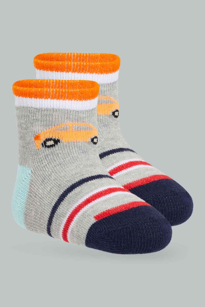 Redtag-White-And-Grey-Car-Full-Length-Socks-365,-Category:Socks,-Colour:Assorted,-Deals:New-In,-Filter:Infant-Boys-(3-to-24-Mths),-INB-Socks,-New-In-INB-APL,-Non-Sale,-Section:Boys-(0-to-14Yrs)-Infant-Boys-3 to 24 Months