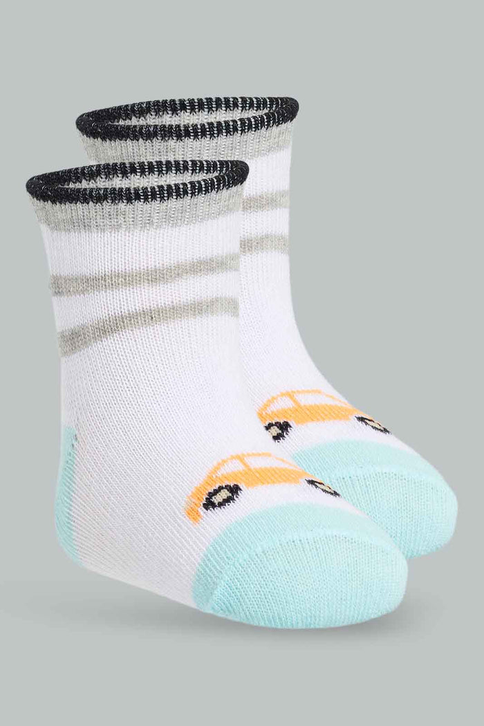 Redtag-White-And-Grey-Car-Full-Length-Socks-365,-Category:Socks,-Colour:Assorted,-Deals:New-In,-Filter:Infant-Boys-(3-to-24-Mths),-INB-Socks,-New-In-INB-APL,-Non-Sale,-Section:Boys-(0-to-14Yrs)-Infant-Boys-3 to 24 Months