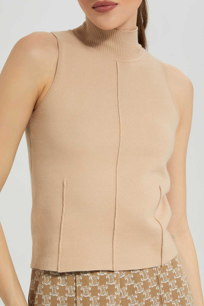 Redtag-beige-High-Neck-Top-Category:Pullovers,-Colour:Beige,-Deals:New-In,-Filter:Women's-Clothing,-LDC,-LDC-Pullovers,-New-In-LDC-APL,-Non-Sale,-Section:Women,-TBL,-W22B-Women's-