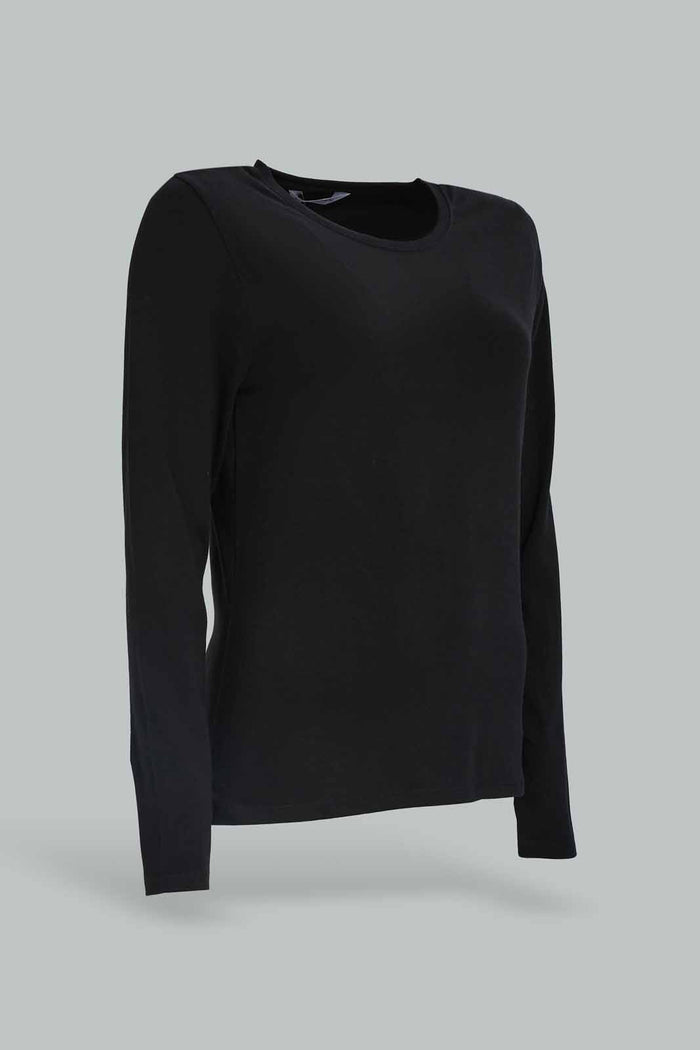 Redtag-Women-Black-Long-Sleeve-Crew-Neck-T-Shirt-Category:T-Shirts,-Colour:Black,-Deals:New-In,-Dept:Ladieswear,-Filter:Women's-Clothing,-New-In-Women-APL,-Non-Sale,-S23A,-Section:Women,-TBL,-Women-T-Shirts-Women's-