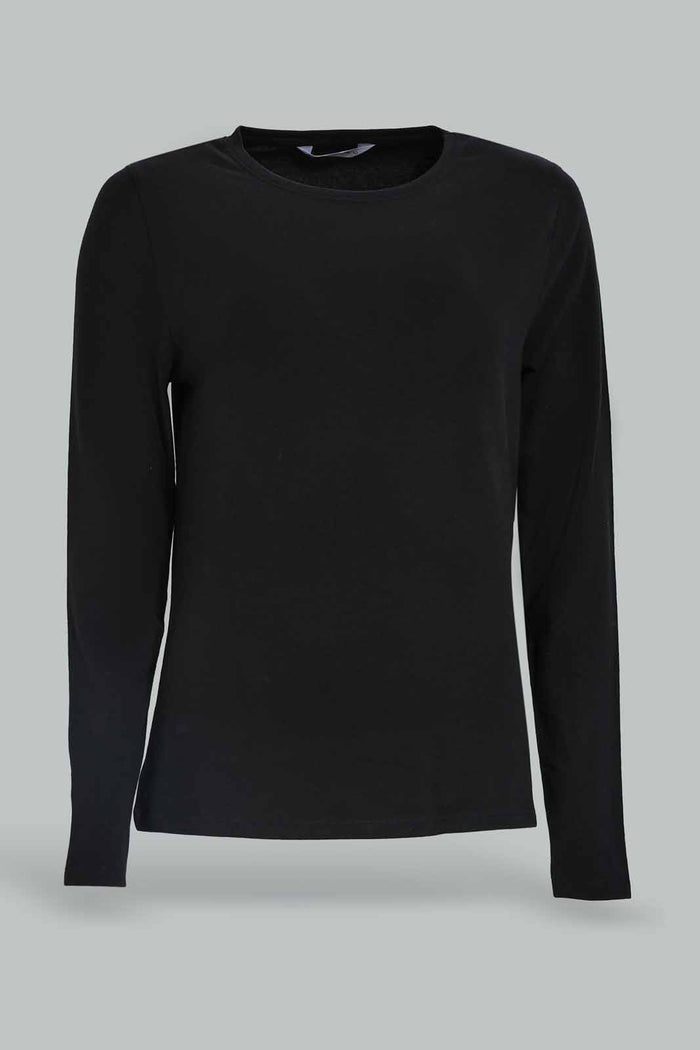 Redtag-Women-Black-Long-Sleeve-Crew-Neck-T-Shirt-Category:T-Shirts,-Colour:Black,-Deals:New-In,-Dept:Ladieswear,-Filter:Women's-Clothing,-New-In-Women-APL,-Non-Sale,-S23A,-Section:Women,-TBL,-Women-T-Shirts-Women's-