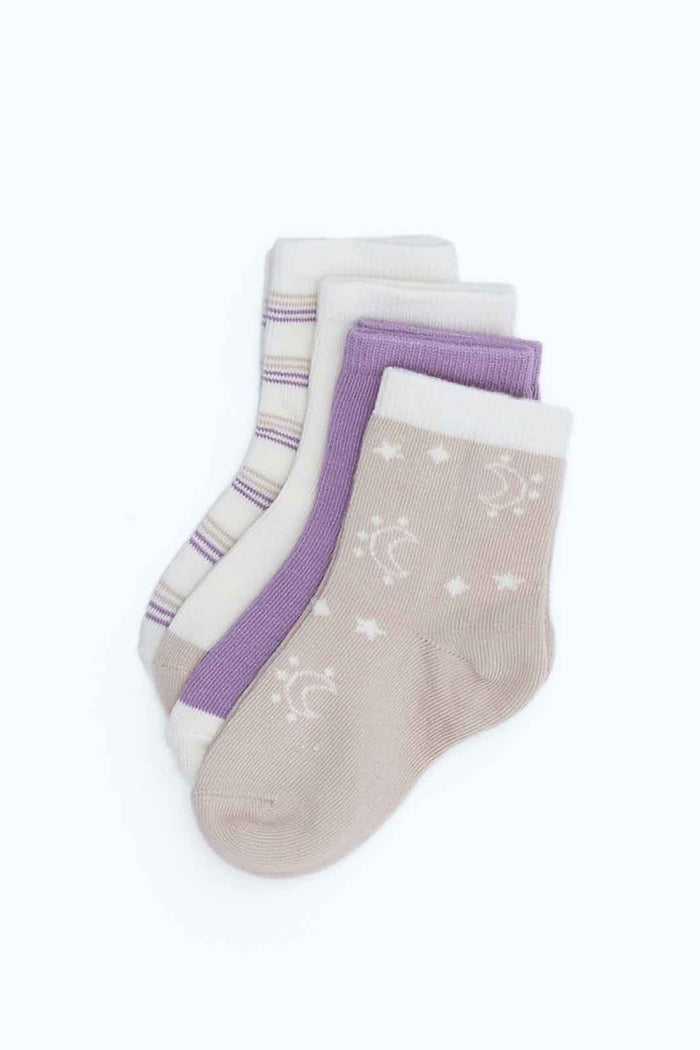 Redtag-Girls-Purple-And-Brown-Ankle-Length-Infant-Socks--Pack-Of-4-365,-Category:Socks,-Colour:Assorted,-Deals:2-FOR-37,-Deals:New-In,-Dept:Girls,-Filter:Infant-Girls-(3-to-24-Mths),-ING-Socks,-New-In-ING-APL,-Non-Sale,-Section:Girls-(0-to-14Yrs)-Infant-Girls-3 to 24 Months