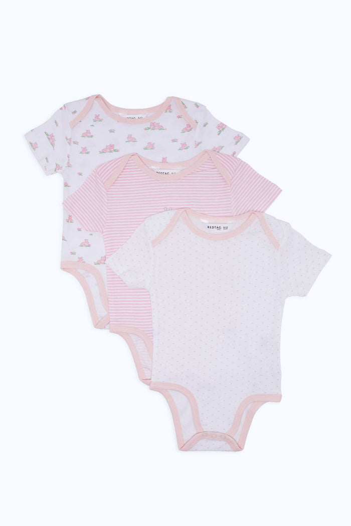 Redtag-Pink-Assorted-3-Piece---Girl-Bodysuit-Category:Bodysuits,-Colour:Beige,-Deals:New-In,-Dept:New-Born,-Filter:Baby-(0-to-12-Mths),-H1:KWR,-H2:NBF,-H3:RMS,-H4:BSS,-NBF-Bodysuits,-New-In-NBF-APL,-Non-Sale,-S23C,-Season:S23C,-Section:Boys-(0-to-14Yrs)-Baby-0 to 12 Months