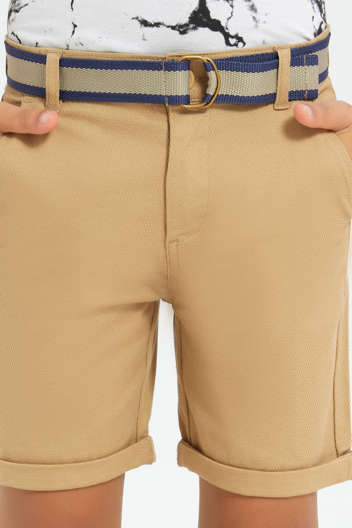 Redtag-Boys-Beige-Belted-Dobby-Belted-Shorts-BOY-Shorts,-Category:Shorts,-Colour:Beige,-Deals:New-In,-Dept:Boys,-Filter:Boys-(2-to-8-Yrs),-H1:KWR,-H2:BOY,-H3:TRS,-H4:SRT,-New-In-BOY-APL,-Non-Sale,-RMD,-S23C,-Season:S23C,-Section:Boys-(0-to-14Yrs)-Boys-2 to 8 Years