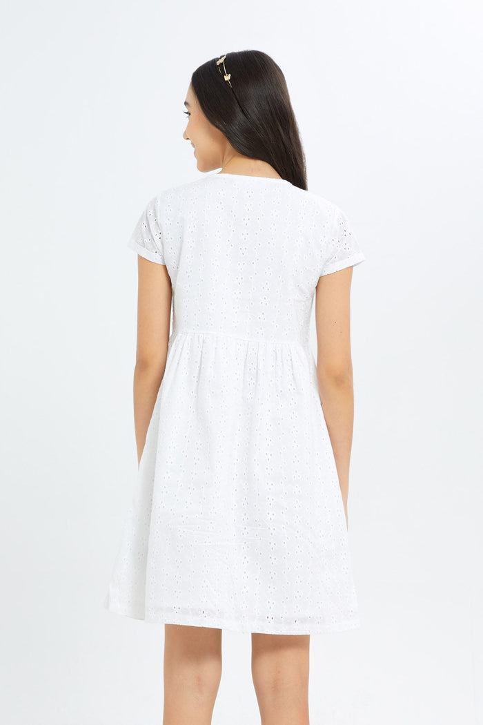 Redtag-Girls-White-Chiffly-Dress-Category:Dresses,-Colour:White,-Deals:New-In,-Dept:Girls,-Filter:Senior-Girls-(8-to-14-Yrs),-GSR-Dresses,-H1:KWR,-H2:GSR,-H3:DRS,-H4:CAD,-New-In-GSR-APL,-Non-Sale,-RMD,-S23C,-Season:S23C,-Section:Girls-(0-to-14Yrs)-Senior-Girls-9 to 14 Years