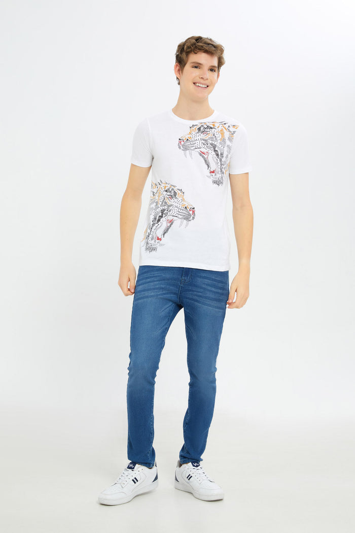 Redtag-Boys-White-Animal-Face-Tee-With-Studs-BSR-T-Shirts,-Category:T-Shirts,-Colour:White,-Deals:New-In,-Dept:Boys,-Filter:Senior-Boys-(8-to-14-Yrs),-H1:KWR,-H2:BSR,-H3:TSH,-H4:TSH,-New-In-BSR-APL,-Non-Sale,-RMD,-S23C,-Season:S23C,-Section:Boys-(0-to-14Yrs)-Senior-Boys-9 to 14 Years