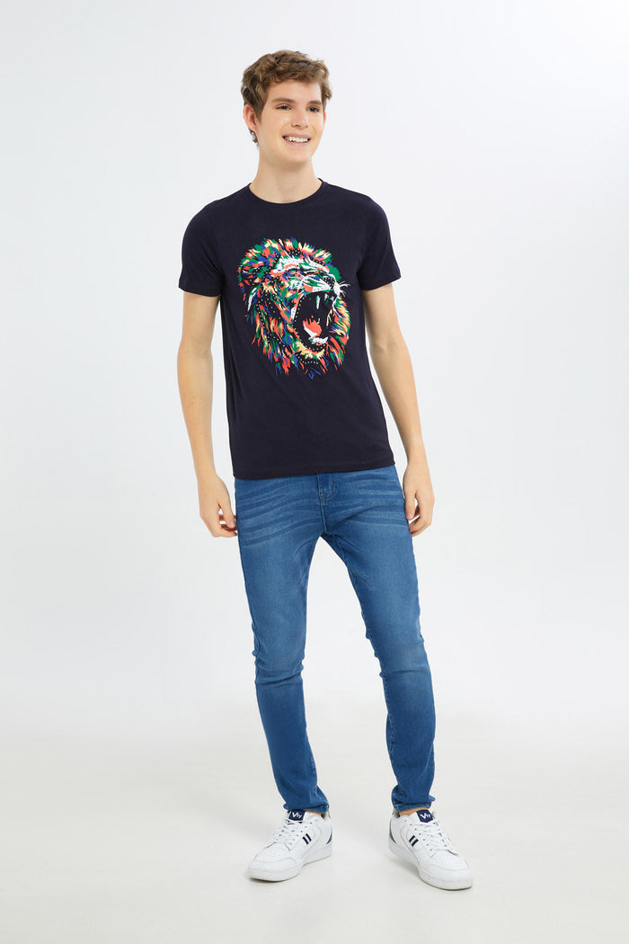 Redtag-Boys-Navy-Tee-With-Studs-BSR-T-Shirts,-Category:T-Shirts,-Colour:Navy,-Deals:New-In,-Dept:Boys,-Filter:Senior-Boys-(8-to-14-Yrs),-H1:KWR,-H2:BSR,-H3:TSH,-H4:TSH,-New-In-BSR-APL,-Non-Sale,-RMD,-S23C,-Season:S23C,-Section:Boys-(0-to-14Yrs)-Senior-Boys-9 to 14 Years