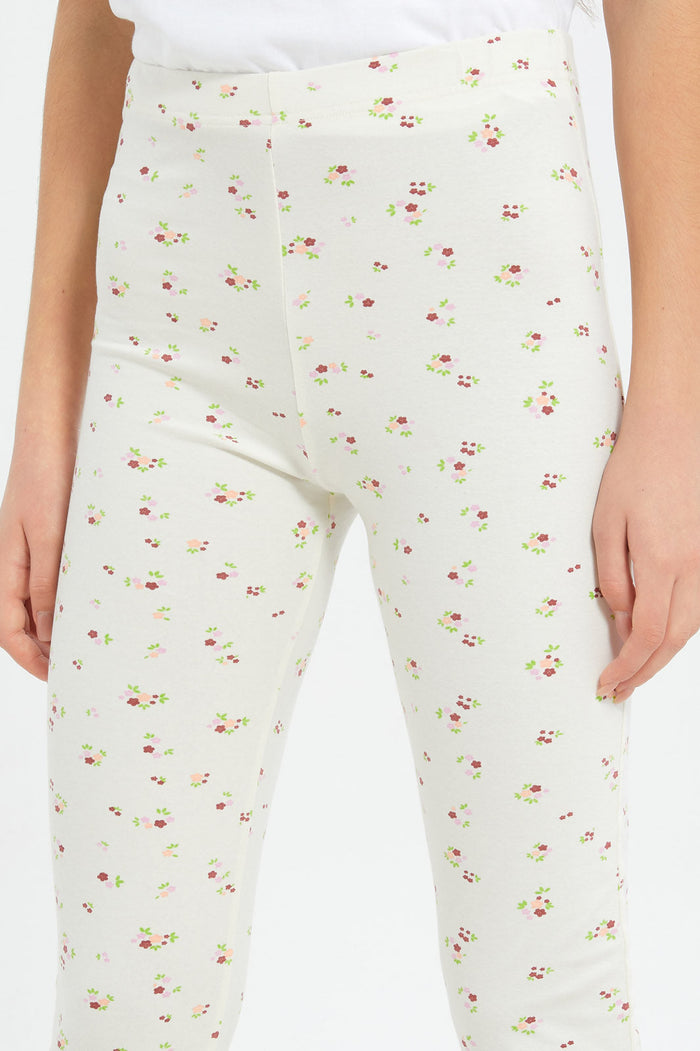 Redtag-Girls-Cream/Black-Floral-Leggings-Category:Leggings,-Colour:Black,-Deals:New-In,-Dept:Girls,-Filter:Senior-Girls-(8-to-14-Yrs),-GSR-Leggings,-H1:KWR,-H2:GSR,-H3:TRS,-H4:LEG,-New-In-GSR-APL,-Non-Sale,-S23C,-Season:S23D,-Section:Girls-(0-to-14Yrs),-TBL-Senior-Girls-9 to 14 Years