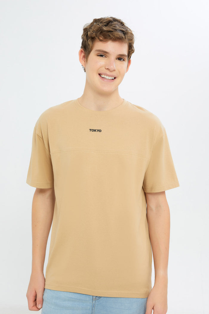 Redtag-Boys-Beige-Oversize-Cut-&-Sew-Tee-BSR-T-Shirts,-Category:T-Shirts,-Colour:Beige,-Deals:New-In,-Dept:Boys,-Filter:Senior-Boys-(8-to-14-Yrs),-H1:KWR,-H2:BSR,-H3:TSH,-H4:TSH,-New-In-BSR-APL,-Non-Sale,-S23C,-Season:S23C,-Section:Boys-(0-to-14Yrs)-Senior-Boys-9 to 14 Years