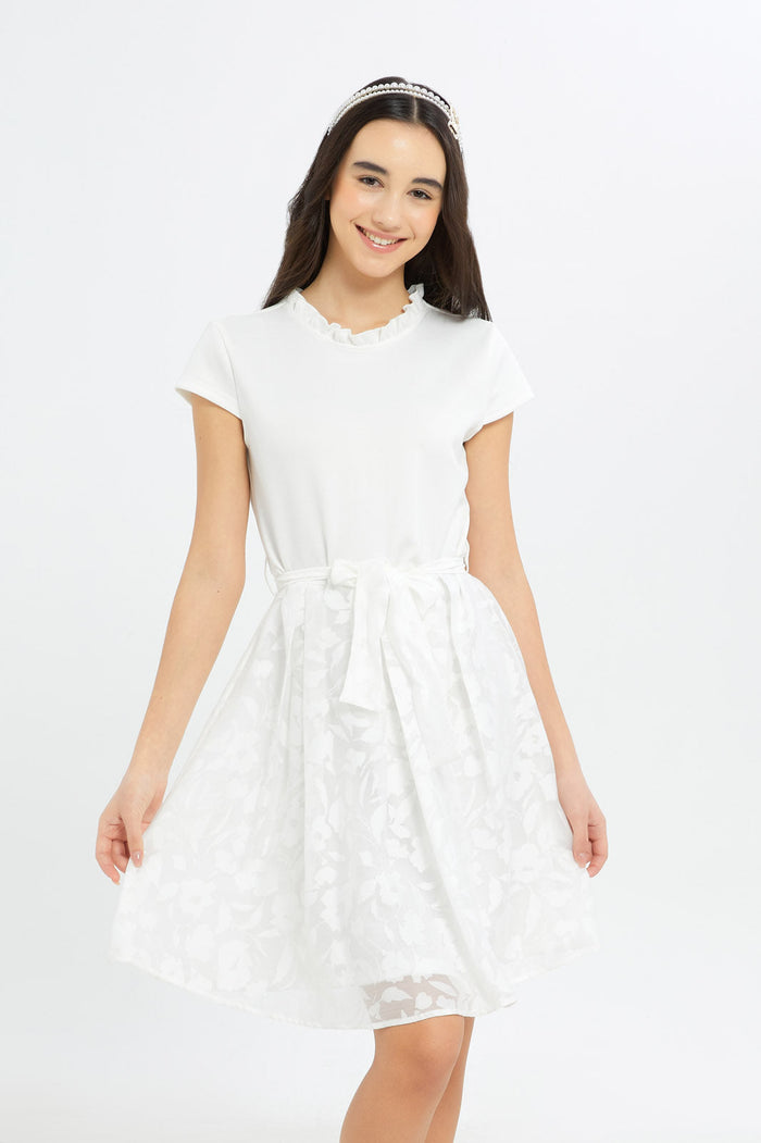 Redtag-Girls-White-Organza-Skirt-Dress-Category:Dresses,-Colour:White,-Deals:New-In,-Dept:Girls,-Filter:Senior-Girls-(8-to-14-Yrs),-GSR-Dresses,-H1:KWR,-H2:GSR,-H3:DRS,-H4:CAD,-New-In-GSR-APL,-Non-Sale,-RMD,-S23C,-Season:S23C,-Section:Girls-(0-to-14Yrs)-Senior-Girls-9 to 14 Years