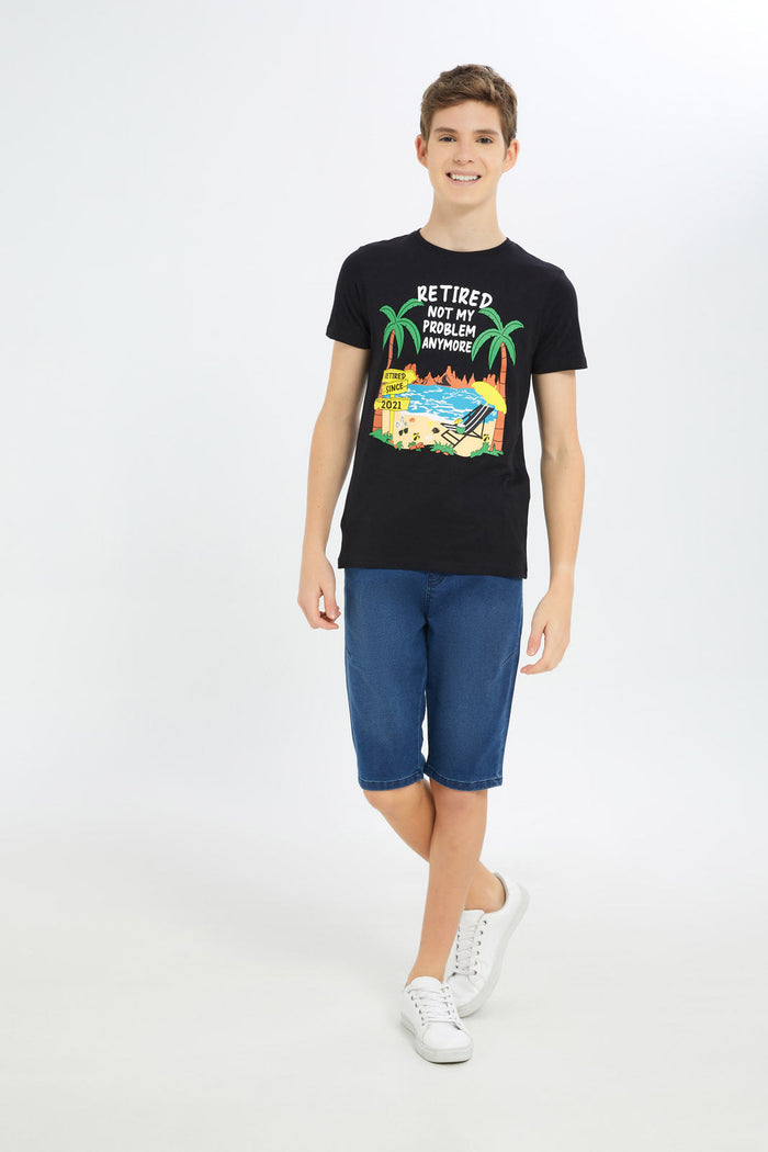 Redtag-Boys-Blue-Pull-On-Knit-Denim-Short-BSR-Shorts,-Category:Shorts,-Colour:Blue,-Deals:New-In,-Dept:Boys,-Filter:Senior-Boys-(8-to-14-Yrs),-H1:KWR,-H2:BSR,-H3:DNB,-H4:SRT,-New-In-BSR-APL,-Non-Sale,-S23C,-Season:S23C,-Section:Boys-(0-to-14Yrs),-VLM-Senior-Boys-9 to 14 Years