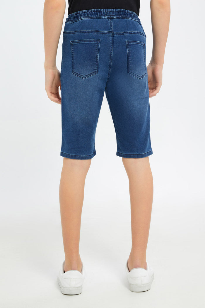 Redtag-Boys-Blue-Pull-On-Knit-Denim-Short-BSR-Shorts,-Category:Shorts,-Colour:Blue,-Deals:New-In,-Dept:Boys,-Filter:Senior-Boys-(8-to-14-Yrs),-H1:KWR,-H2:BSR,-H3:DNB,-H4:SRT,-New-In-BSR-APL,-Non-Sale,-S23C,-Season:S23C,-Section:Boys-(0-to-14Yrs),-VLM-Senior-Boys-9 to 14 Years