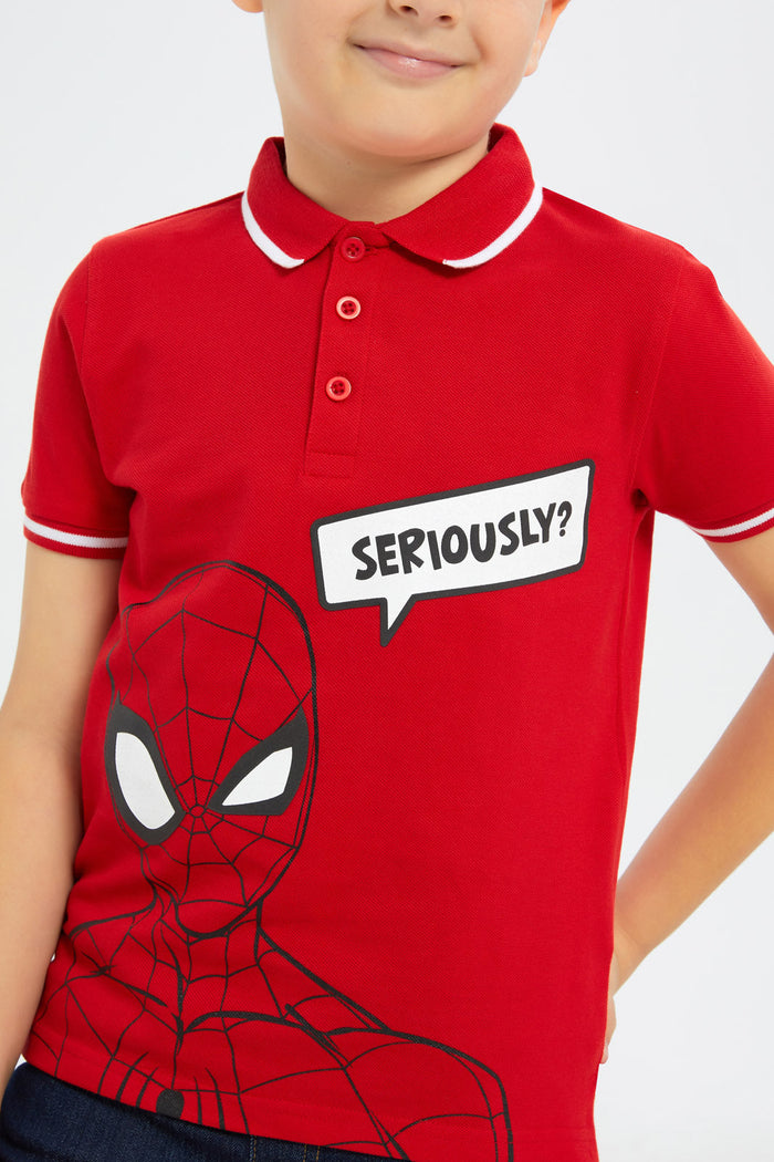 Redtag-Boys-Red-Spiderman-Polo-Shirt-BOY-Polo-T-Shirts,-Category:Polo-T-Shirts,-CHA,-Colour:Yellow,-Deals:New-In,-Dept:Boys,-Filter:Boys-(2-to-8-Yrs),-H1:KWR,-H2:BOY,-H3:TSH,-H4:POS,-New-In-BOY-APL,-Non-Sale,-S23C,-Season:S23C,-Section:Boys-(0-to-14Yrs),-TBL-Boys-2 to 8 Years