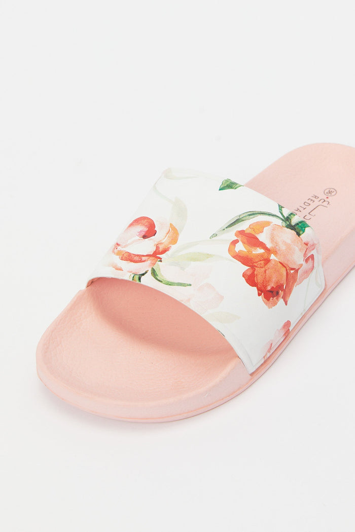 Redtag-White-Floral-Print-Slide-Category:Shoes,-Colour:White,-Deals:New-In,-Filter:Women's-Footwear,-H1:FOO,-H2:LAD,-H3:SAF,-H4:FLF,-N/A,-New-In-Women-FOO,-Non-Sale,-S23B,-Season:S23B,-Section:Women,-Women-Flip-Flops-Women's-