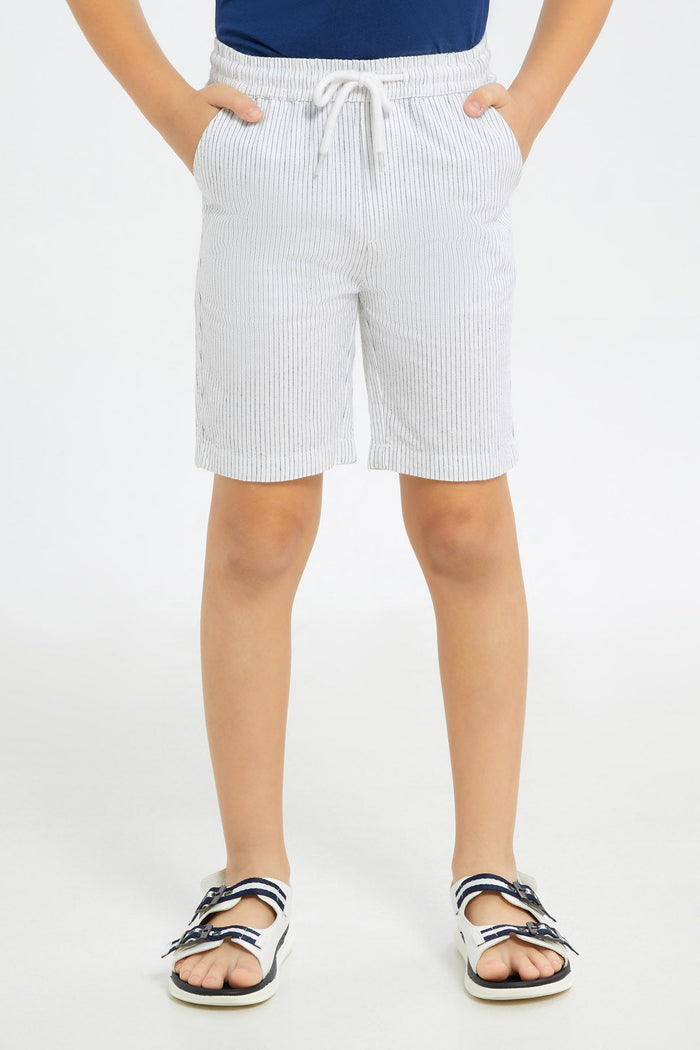 Redtag-Boys-White-Yarn-Dyed-Stripe-Shorts-BOY-Shorts,-Category:Shorts,-Colour:White,-Deals:New-In,-Filter:Boys-(2-to-8-Yrs),-H1:KWR,-H2:BOY,-H3:TRS,-H4:SRT,-New-In-BOY-APL,-Non-Sale,-S23C,-Season:S23C,-Section:Boys-(0-to-14Yrs)-Boys-2 to 8 Years