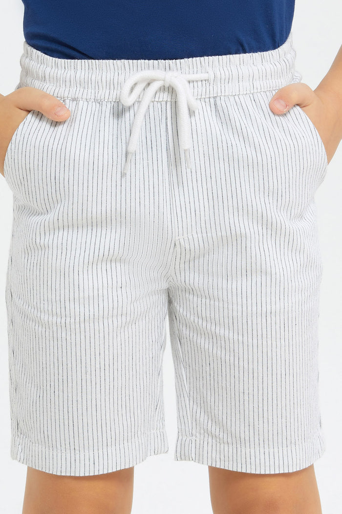 Redtag-Boys-White-Yarn-Dyed-Stripe-Shorts-BOY-Shorts,-Category:Shorts,-Colour:White,-Deals:New-In,-Filter:Boys-(2-to-8-Yrs),-H1:KWR,-H2:BOY,-H3:TRS,-H4:SRT,-New-In-BOY-APL,-Non-Sale,-S23C,-Season:S23C,-Section:Boys-(0-to-14Yrs)-Boys-2 to 8 Years