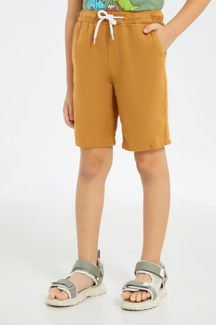 Redtag-Boys-Brown-Cotton-Slub-Pullon-Shorts-BOY-Shorts,-Category:Shorts,-Colour:Brown,-Deals:New-In,-Filter:Boys-(2-to-8-Yrs),-H1:KWR,-H2:BOY,-H3:TRS,-H4:SRT,-New-In-BOY-APL,-Non-Sale,-S23D,-Season:S23D,-Section:Boys-(0-to-14Yrs)-Boys-2 to 8 Years