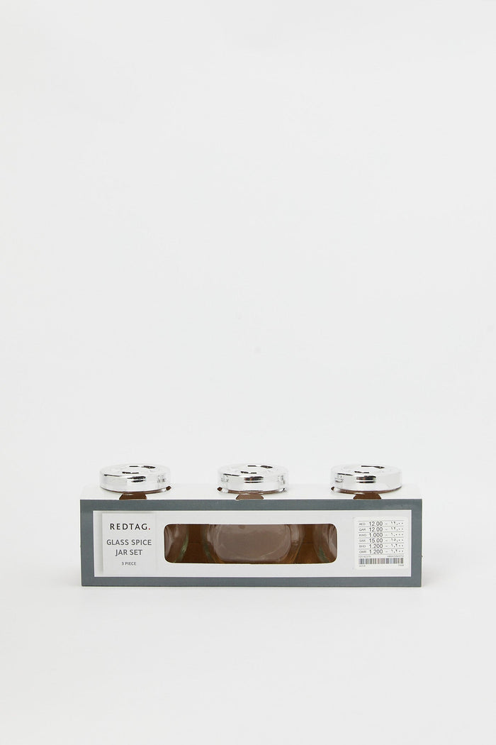 Redtag-Glass-Spice-Jar-Set-(3-Piece)-Category:Canisters-And-Jars,-Colour:White,-Deals:New-In,-Filter:Home-Dining,-H1:HMW,-H2:DIN,-H3:STO,-H4:STG,-HMW-DIN-Storage,-New-In-HMW-DIN,-Non-Sale,-Packs,-S23C,-Season:S23C,-Section:Homewares,-Set:Set-of-3,-Style:CANISTER-SET-Home-Dining-