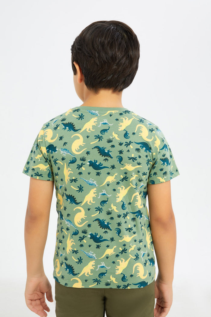 Redtag-Boys-Green-Dino-Printed-Short-Sleeve-T-Shirt-BOY-T-Shirts,-Category:T-Shirts,-Colour:Green,-Deals:New-In,-Filter:Boys-(2-to-8-Yrs),-H1:KWR,-H2:BOY,-H3:TSH,-H4:TSH,-New-In-BOY-APL,-Non-Sale,-Promo:TBL,-S23C,-Season:S23C,-Section:Boys-(0-to-14Yrs),-TBL-Boys-2 to 8 Years