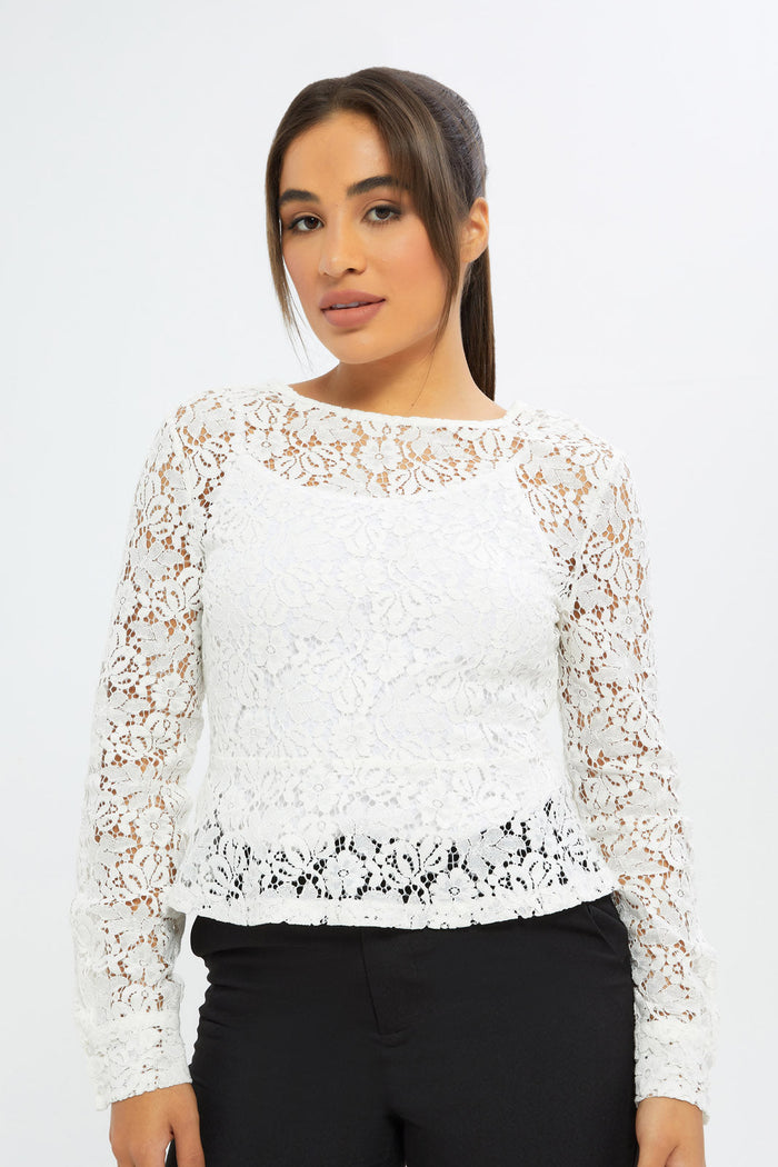 Redtag-Women-White-Long-Slv-Lace-Top-Category:Blouses,-Colour:White,-Deals:New-In,-Event:RMD,-Filter:Women's-Clothing,-H1:LWR,-H2:LAD,-H3:BLO,-H4:CBL,-New-In-Women-APL,-Non-Sale,-Promo:RMD,-RMD,-S23B,-Season:S23C,-Section:Women,-Women-Blouses-Women's-