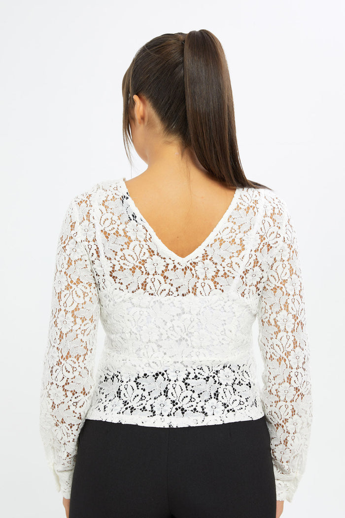 Redtag-Women-White-Long-Slv-Lace-Top-Category:Blouses,-Colour:White,-Deals:New-In,-Event:RMD,-Filter:Women's-Clothing,-H1:LWR,-H2:LAD,-H3:BLO,-H4:CBL,-New-In-Women-APL,-Non-Sale,-Promo:RMD,-RMD,-S23B,-Season:S23C,-Section:Women,-Women-Blouses-Women's-