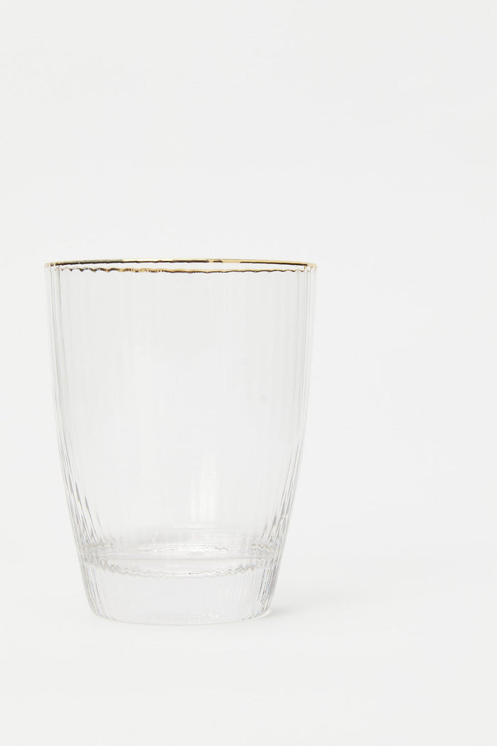 Redtag-Gold-Rim-Glass-Tumbler-Category:Glasses,-Colour:Gold,-Deals:New-In,-Filter:Home-Dining,-H1:HMW,-H2:DIN,-H3:DRW,-H4:GLS,-HMW-DIN-Drinkware,-New-In-HMW-DIN,-Non-Sale,-S23C,-Season:S23C,-Section:Homewares,-Style:SINGLE-Home-Dining-