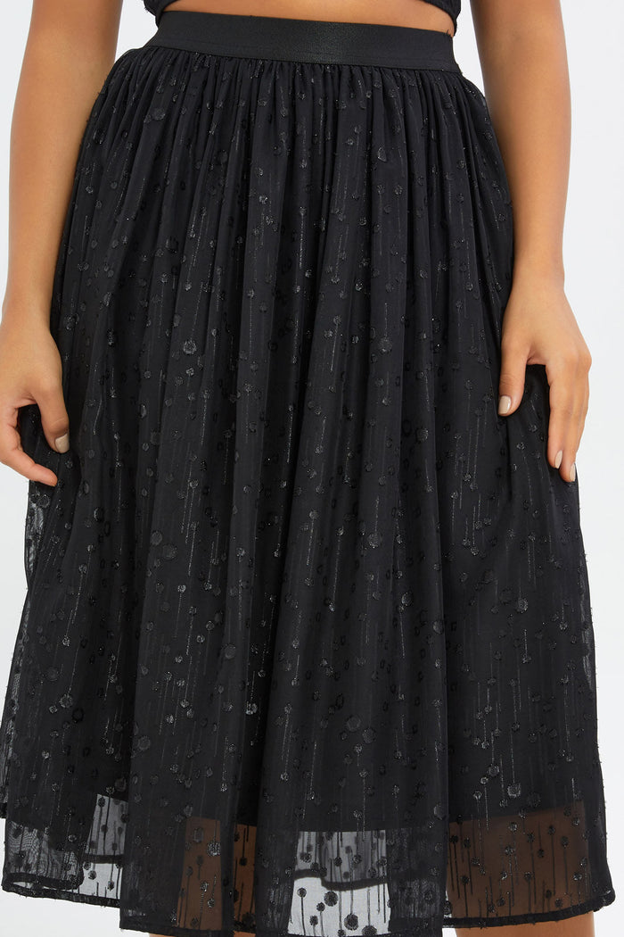 Redtag-Women-Black-Metallic-Midi-Skirt-Category:Skirts,-Colour:Black,-Deals:New-In,-Event:RMD,-Filter:Women's-Clothing,-H1:LWR,-H2:LAD,-H3:SKT,-H4:CAK,-New-In-Women-APL,-Non-Sale,-Promo:RMD,-RMD,-S23C,-Season:S23C,-Section:Women,-Women-Skirts-Women's-