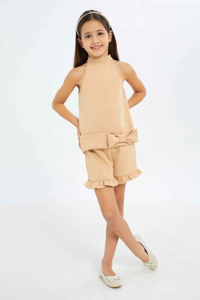 Redtag-Girls-Brown-Halter-Top-With-Ribbon-On-Waist-Category:Jackets,-Colour:Brown,-Deals:New-In,-Filter:Girls-(2-to-8-Yrs),-GIR-Jackets,-New-In-GIR-APL,-Non-Sale,-RMD,-S23C,-Section:Girls-(0-to-14Yrs)--