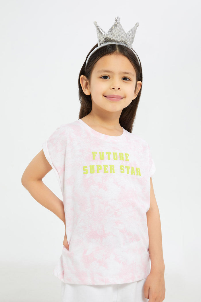 Redtag-Girls-Pink-Tie-Dye-Tee-Category:T-Shirts,-Colour:Apricot,-Deals:New-In,-Filter:Girls-(2-to-8-Yrs),-GIR-T-Shirts,-H1:KWR,-H2:GIR,-H3:TSH,-H4:CAT,-New-In-GIR-APL,-Non-Sale,-Promo:TBL,-S23C,-Season:S23C,-Section:Girls-(0-to-14Yrs),-TBL-Girls-2 to 8 Years