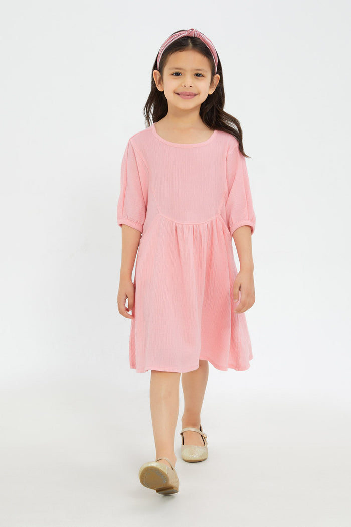 Redtag-Girls-Double-Gauze-Dress---Pink-Category:Dresses,-Colour:Apricot,-Deals:New-In,-Filter:Girls-(2-to-8-Yrs),-GIR-Dresses,-H1:KWR,-H2:GIR,-H3:DRS,-H4:CAD,-New-In-GIR-APL,-Non-Sale,-RMD,-S23C,-Season:S23C,-Section:Girls-(0-to-14Yrs)-Girls-2 to 8 Years