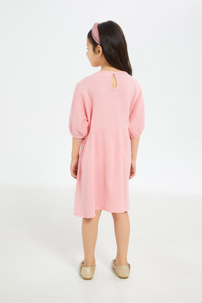 Redtag-Girls-Double-Gauze-Dress---Pink-Category:Dresses,-Colour:Apricot,-Deals:New-In,-Filter:Girls-(2-to-8-Yrs),-GIR-Dresses,-H1:KWR,-H2:GIR,-H3:DRS,-H4:CAD,-New-In-GIR-APL,-Non-Sale,-RMD,-S23C,-Season:S23C,-Section:Girls-(0-to-14Yrs)-Girls-2 to 8 Years