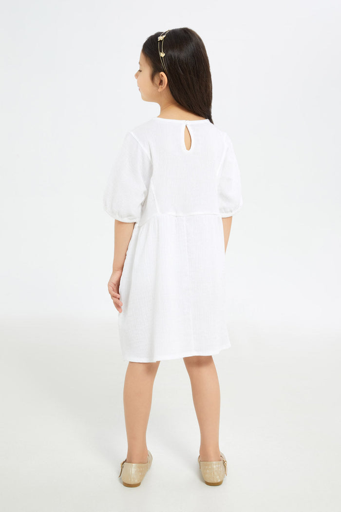 Redtag-Girls-Double-Gauze-Dress-White-Category:Dresses,-Colour:White,-Deals:New-In,-Filter:Girls-(2-to-8-Yrs),-GIR-Dresses,-H1:KWR,-H2:GIR,-H3:DRS,-H4:CAD,-New-In-GIR-APL,-Non-Sale,-RMD,-S23C,-Season:S23C,-Section:Girls-(0-to-14Yrs)-Girls-2 to 8 Years