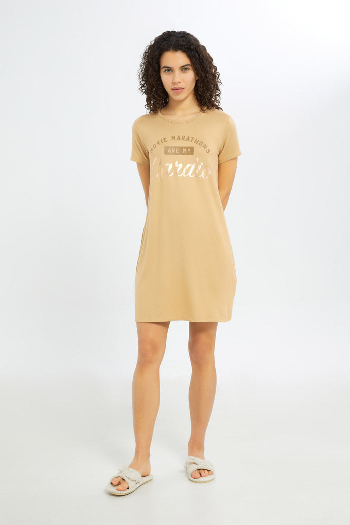 Redtag-Women-Sandsolid-Short-Sleeves-Nightshirt-Category:Nightshirts,-Colour:Sand,-Deals:New-In,-Filter:Women's-Clothing,-H1:LWR,-H2:LDN,-H3:NWR,-H4:NSH,-New-In-Women-APL,-Non-Sale,-RMD,-S23C,-Season:S23C,-Section:Women,-Women-Nightshirts--